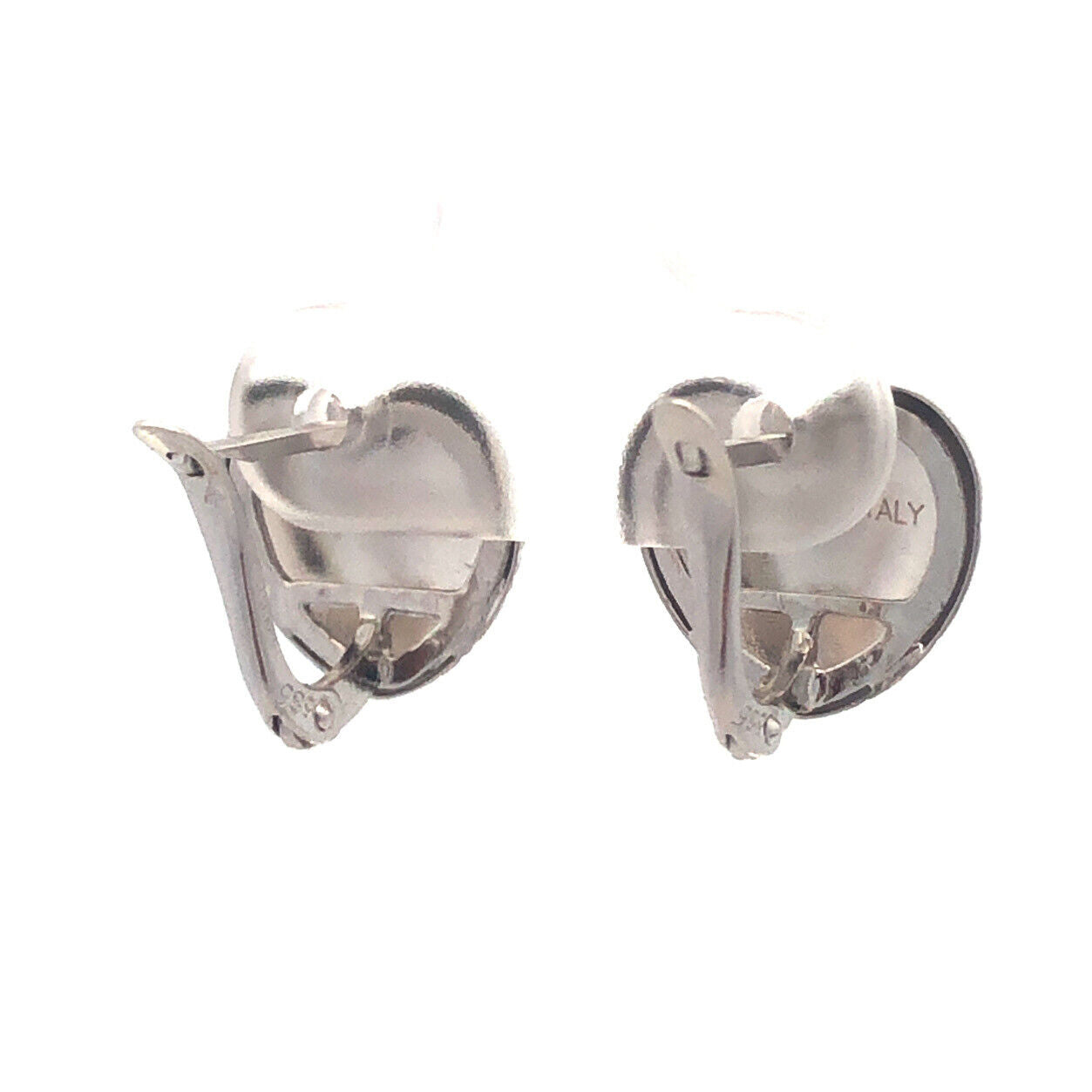 Designer Milor Italy 14K White Gold Textured Heart Stud Earrings