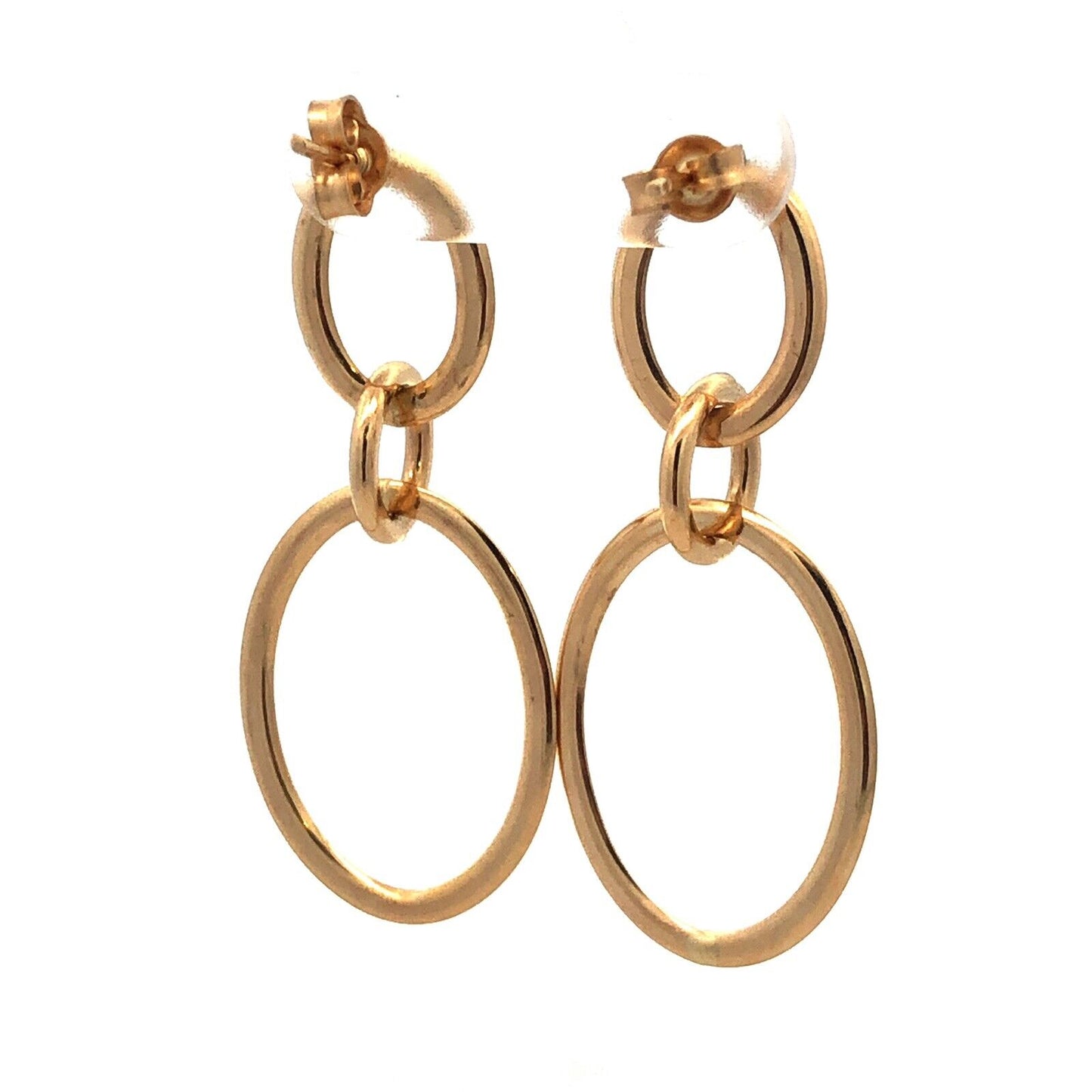 Designer QC Italy 14K Yellow Gold Modernist Triple Layered Dangle Stud Earrings