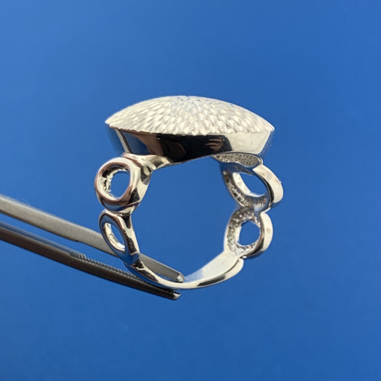 Designer Sterling Silver 925 Textured Diamond Cut Modernist Statement Dome Ring