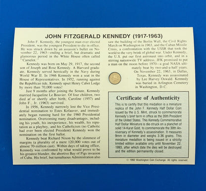 1993 14k Gold John F. Kennedy Memorial Half Dollar Commemorative Coin w/ COA