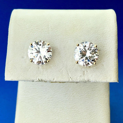 Stunning 14K Yellow Gold Round 4tcw Cubic Zirconia Wedding Bling Stud Earrings