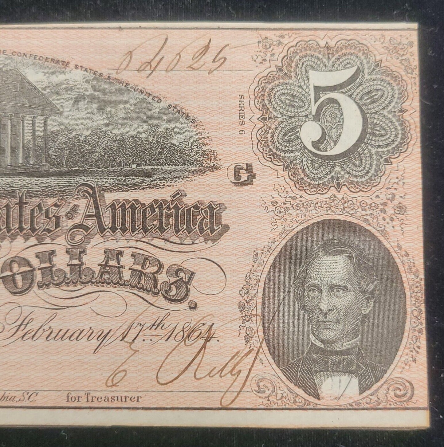 1864 $5 Richmond, VA Confederate States of America Rare Obsolete Bank Note