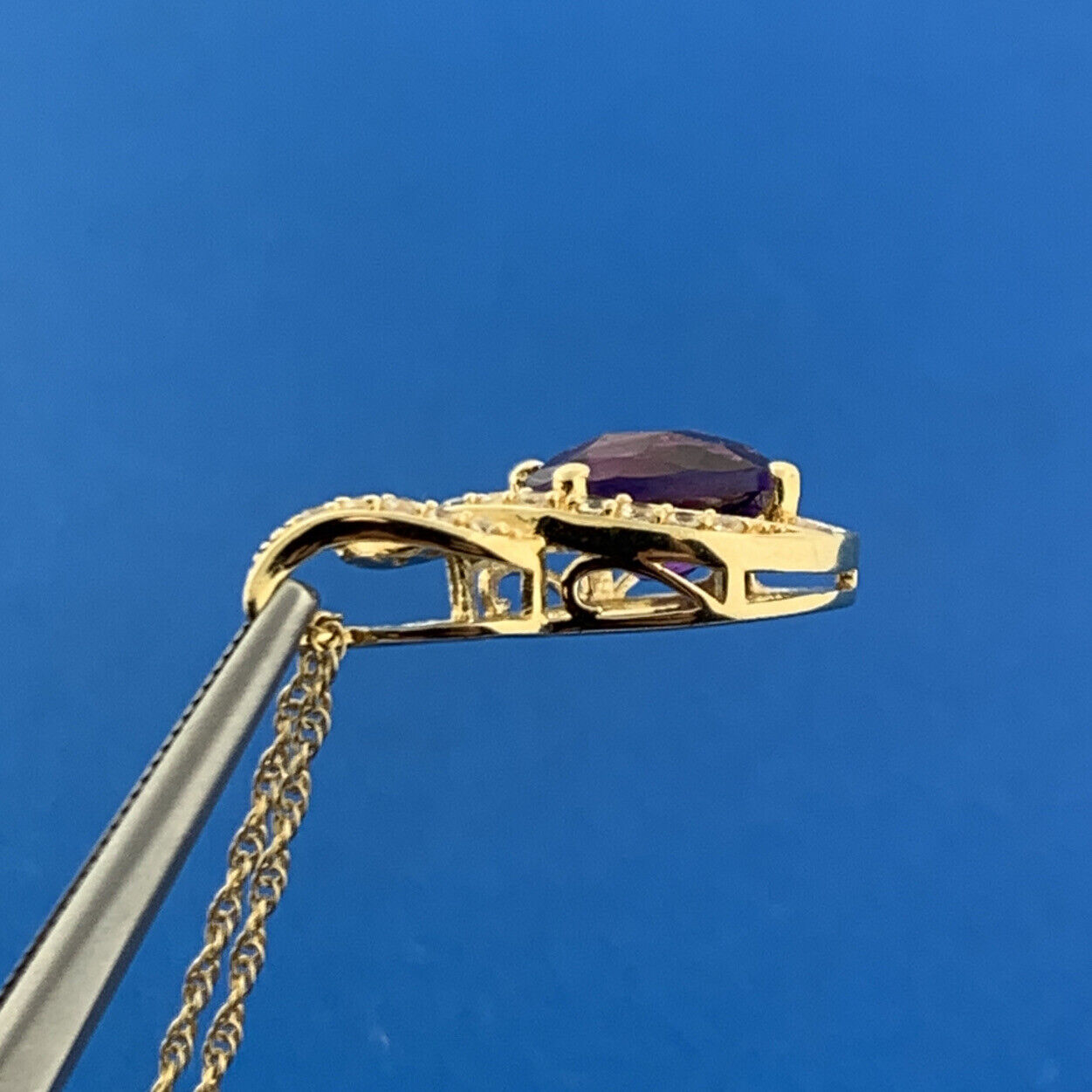 Designer 925 Sterling Silver Vermeil Amethyst Diamond Drop Pendant Necklace