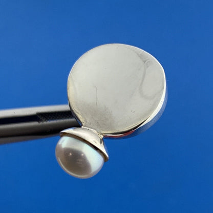 Designer 925 Sterling Silver White Pearl Modernist Concave Circle Stud Earrings