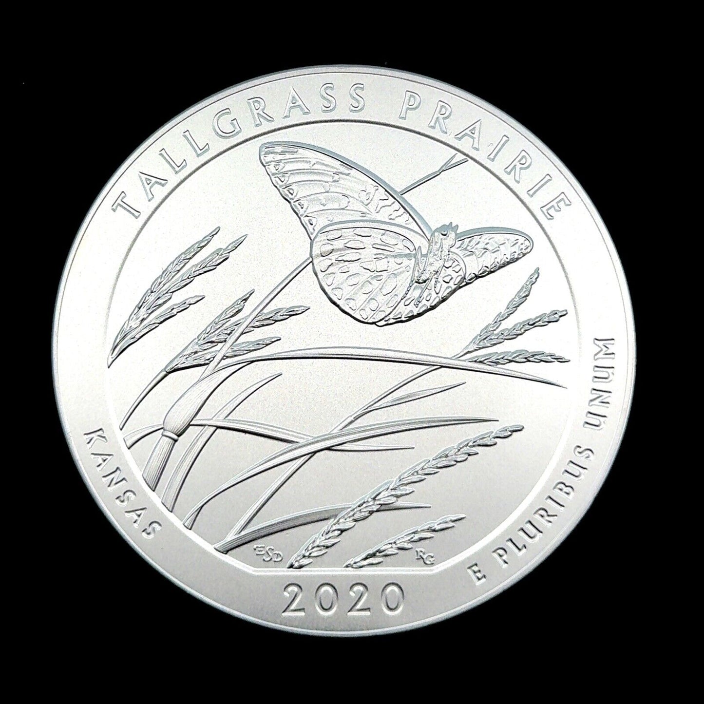 2020 P America The Beautiful Kansas Tallgrass Prairie 5 oz Silver Quarter Coin