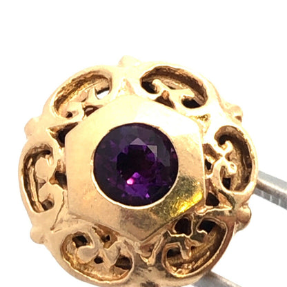Designer 14K Yellow Gold Round Amethyst Floral Scroll Slide Bracelet Charm