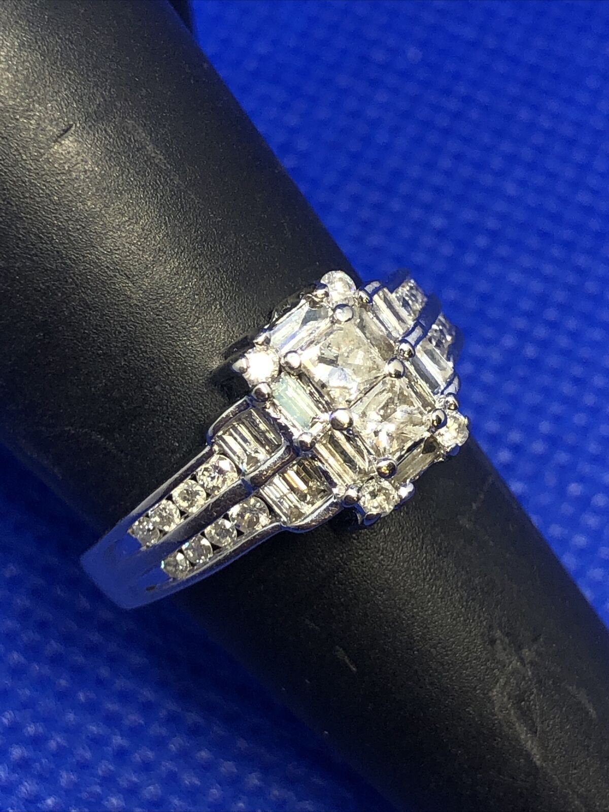 Estate 14K White Gold Princess Round Baguette Diamond Engagement Ring