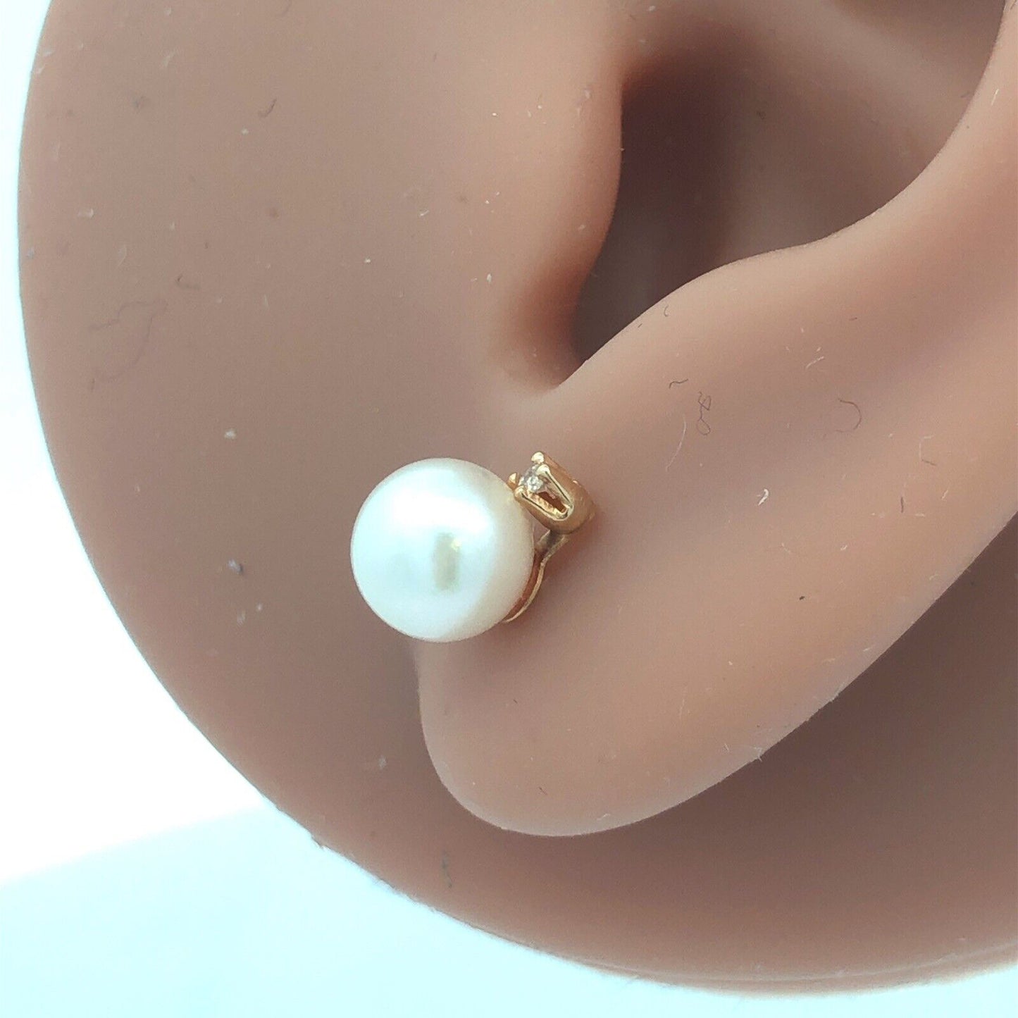 Estate 14K Yellow Gold Pearl White Topaz Accent Round Stud Earrings