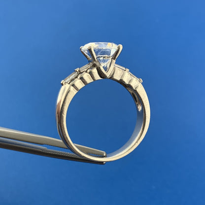 Designer 925 Sterling Silver Solitaire Cubic Zirconia w/Accents Statement Ring
