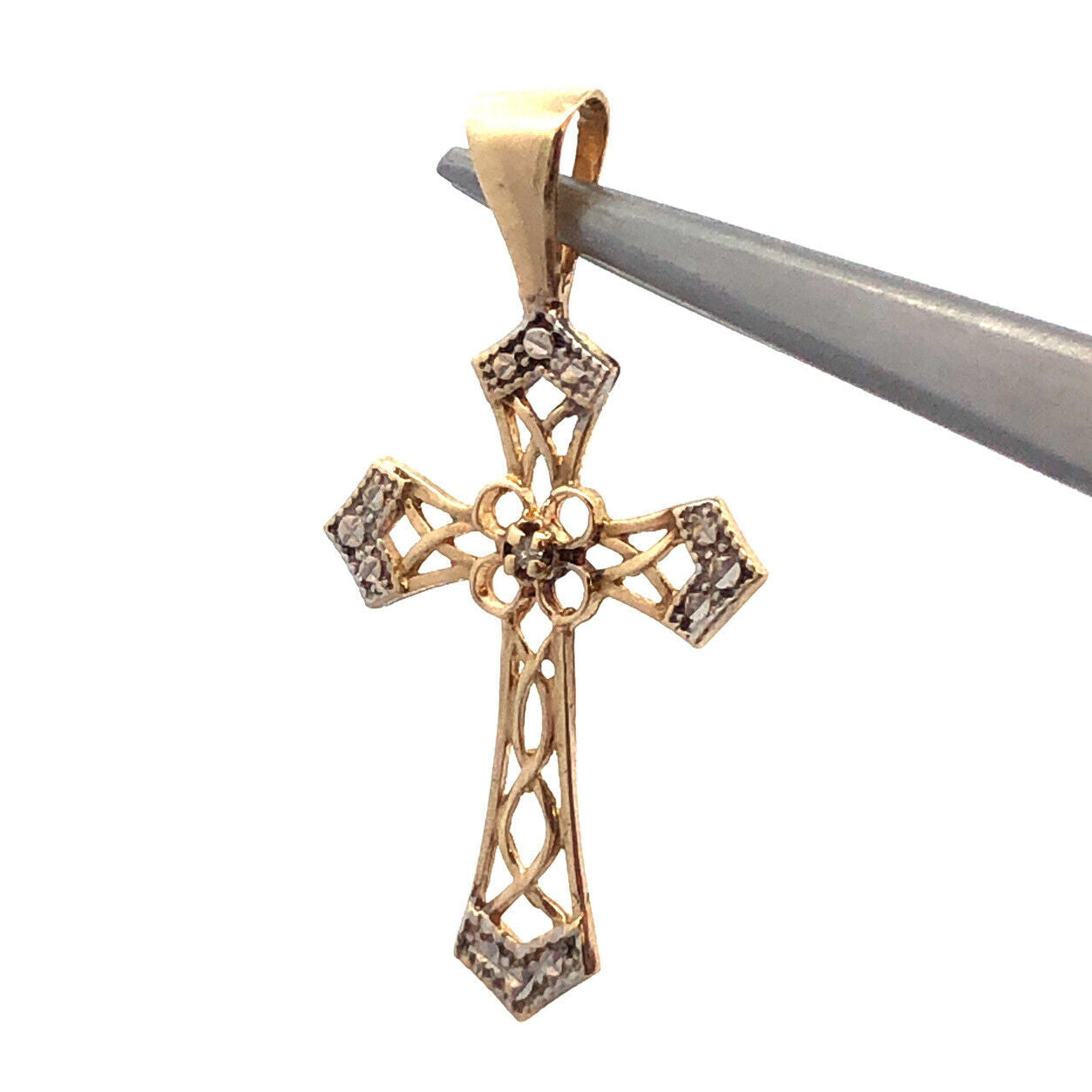 Designer Jacmel Mauritius JCM 10K Yellow Gold Diamond Textured Cross Pendant