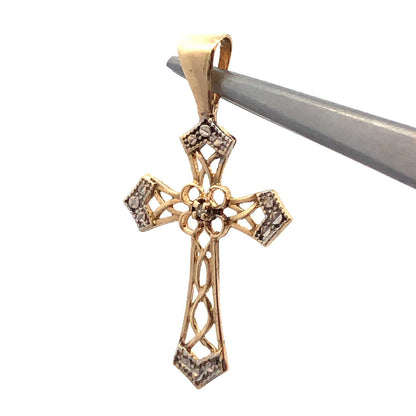 Designer Jacmel Mauritius JCM 10K Yellow Gold Diamond Textured Cross Pendant