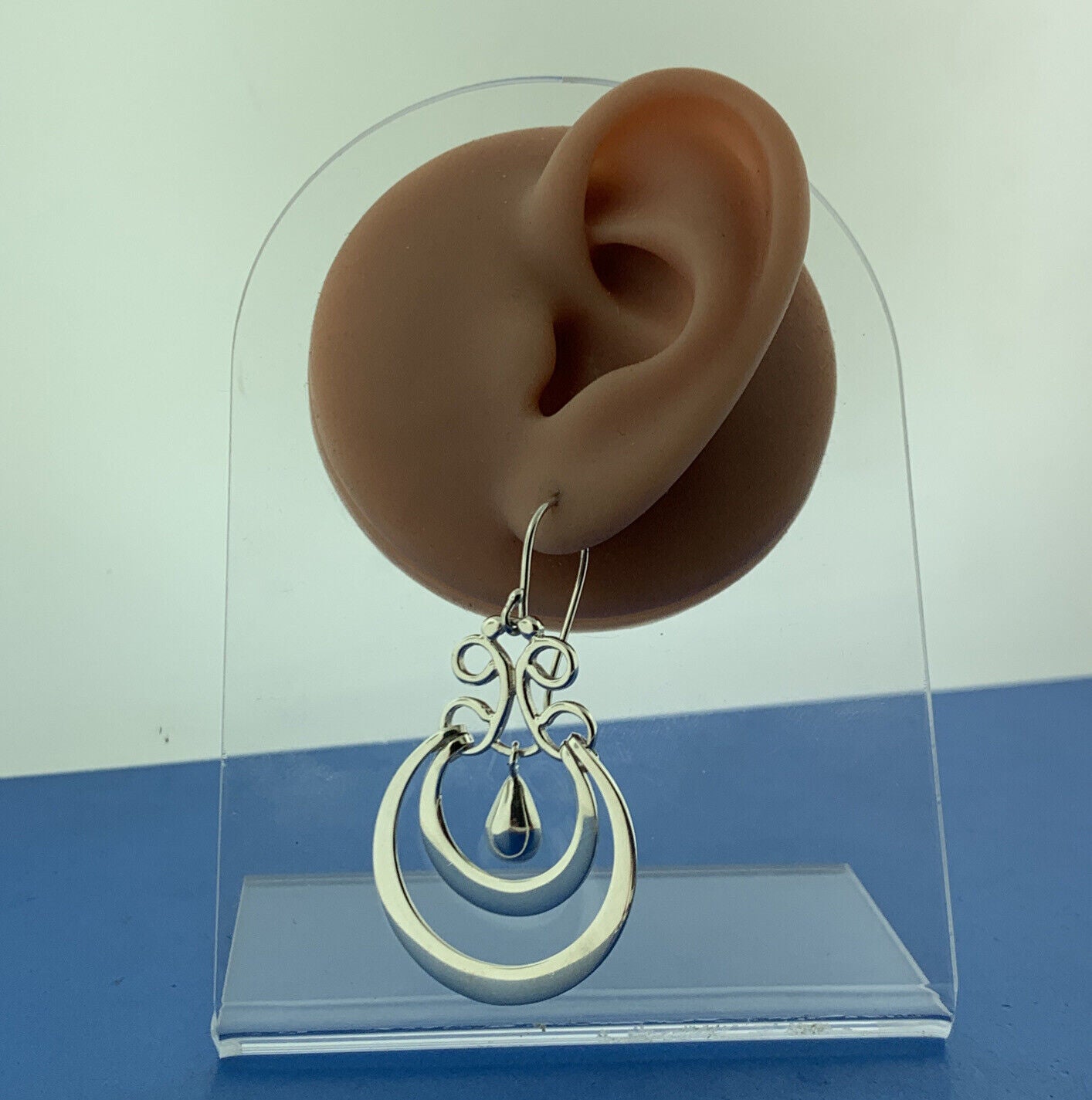 Designer ATI Mexico Sterling Silver Double Hoop Dangle Drop Statement Earrings