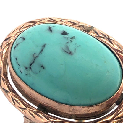 Old Pawn Native American 10K Yellow Gold Oval Turquoise Cabochon Dome Ring