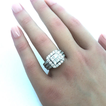 Designer 14k White Gold Princess Invisible Set Diamond Round Wedding Ring Set