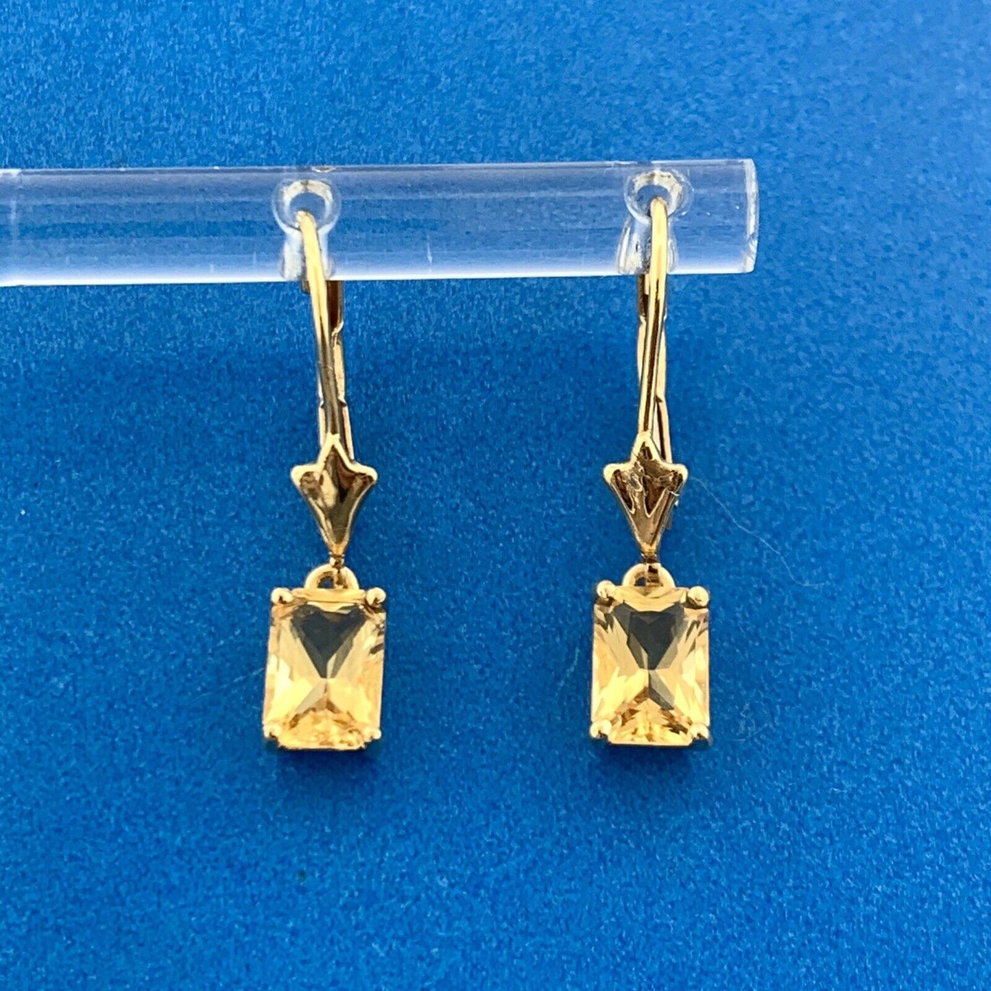 November Anniversary 14K Yellow Gold Rectangle Citrine Drop Dangle Earrings