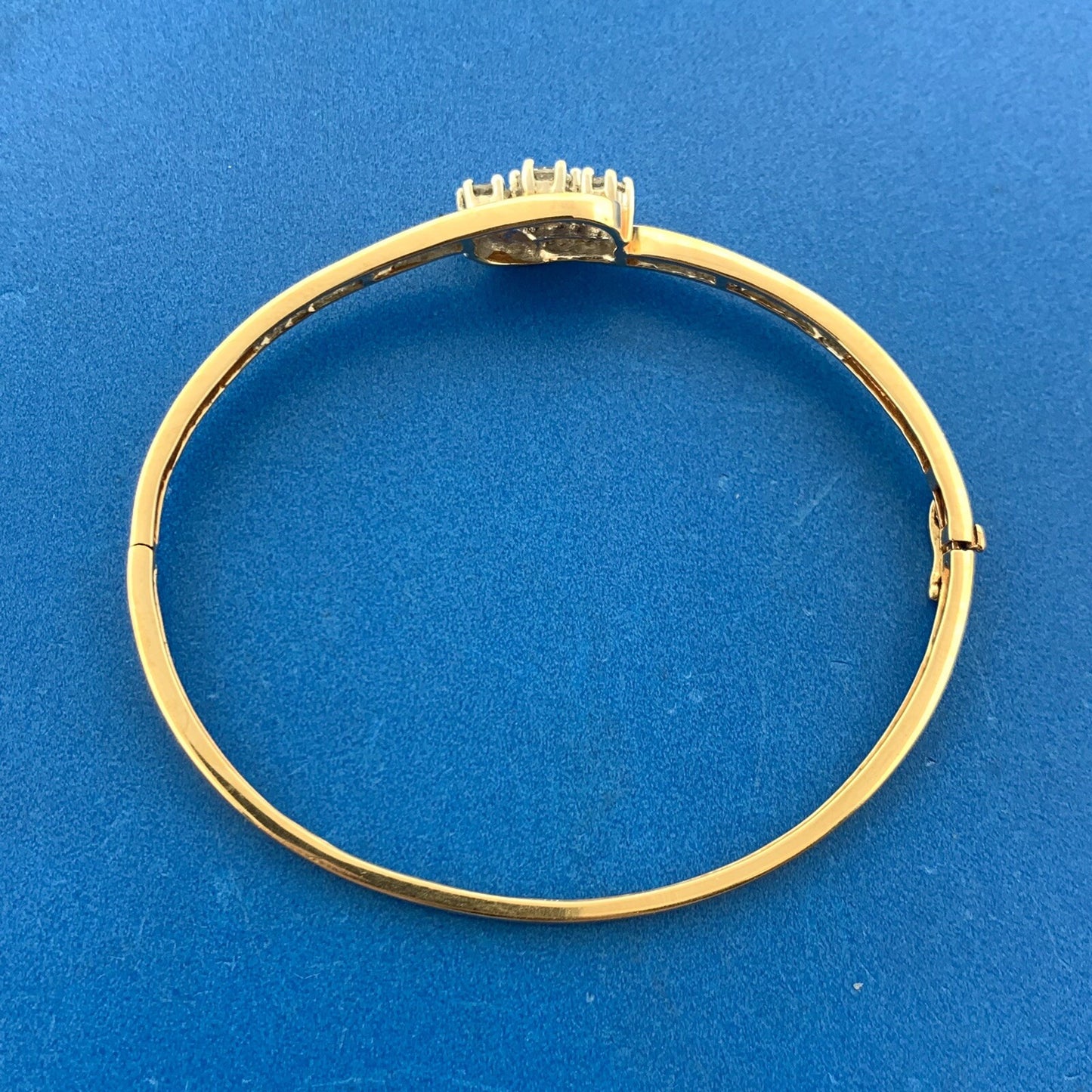 Designer 14K Yellow Gold Diamond Trio Baguette Accented Hinged Cuff Bracelet