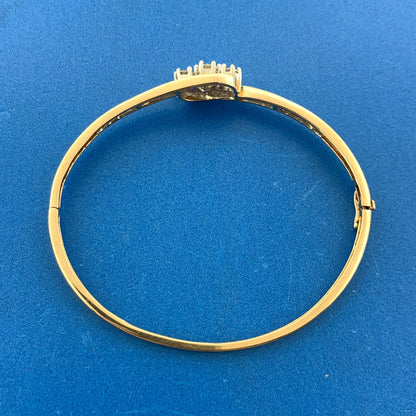 Designer 14K Yellow Gold Diamond Trio Baguette Accented Hinged Cuff Bracelet