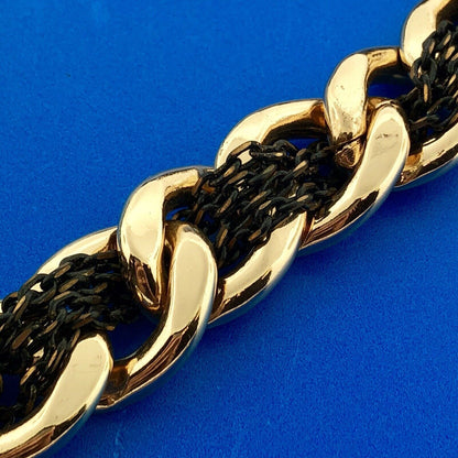 Ladies Gold Tone Curb Link Black Oval Cable Link Interwoven Statement Necklace