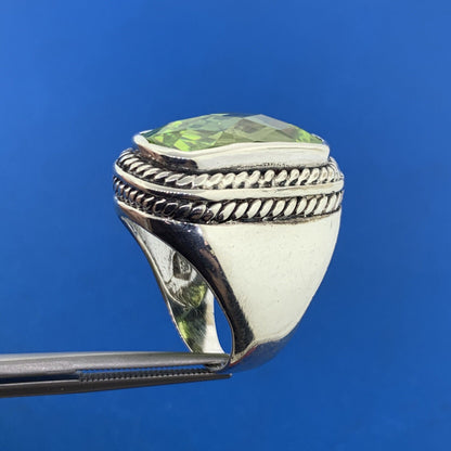 Designer 925 Sterling Silver Rectangle Cushion Cut Peridot Statement Finger Ring