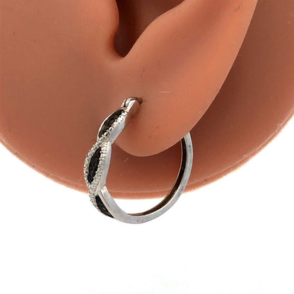 Designer 925 Sterling Silver Black Diamond Round Hoop Earrings