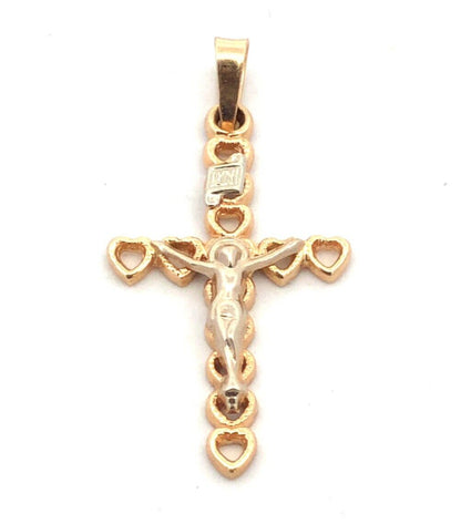 Designer 14K Yellow White Gold Two Tone Heart Cross Crucifix Pendant