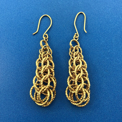 Sterling Silver 925 Gold Tone Vermeil Interlocked Circle Teardrop Hook Earrings