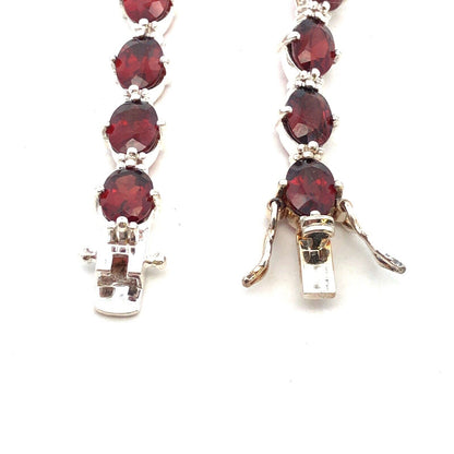 Designer 925 Sterling Silver Oval Red Garnet Tennis Bracelet