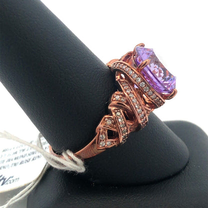 PAJ Sterling Silver Rose Tone Lavender Dillenium Cut Purple CZ With Accents Ring