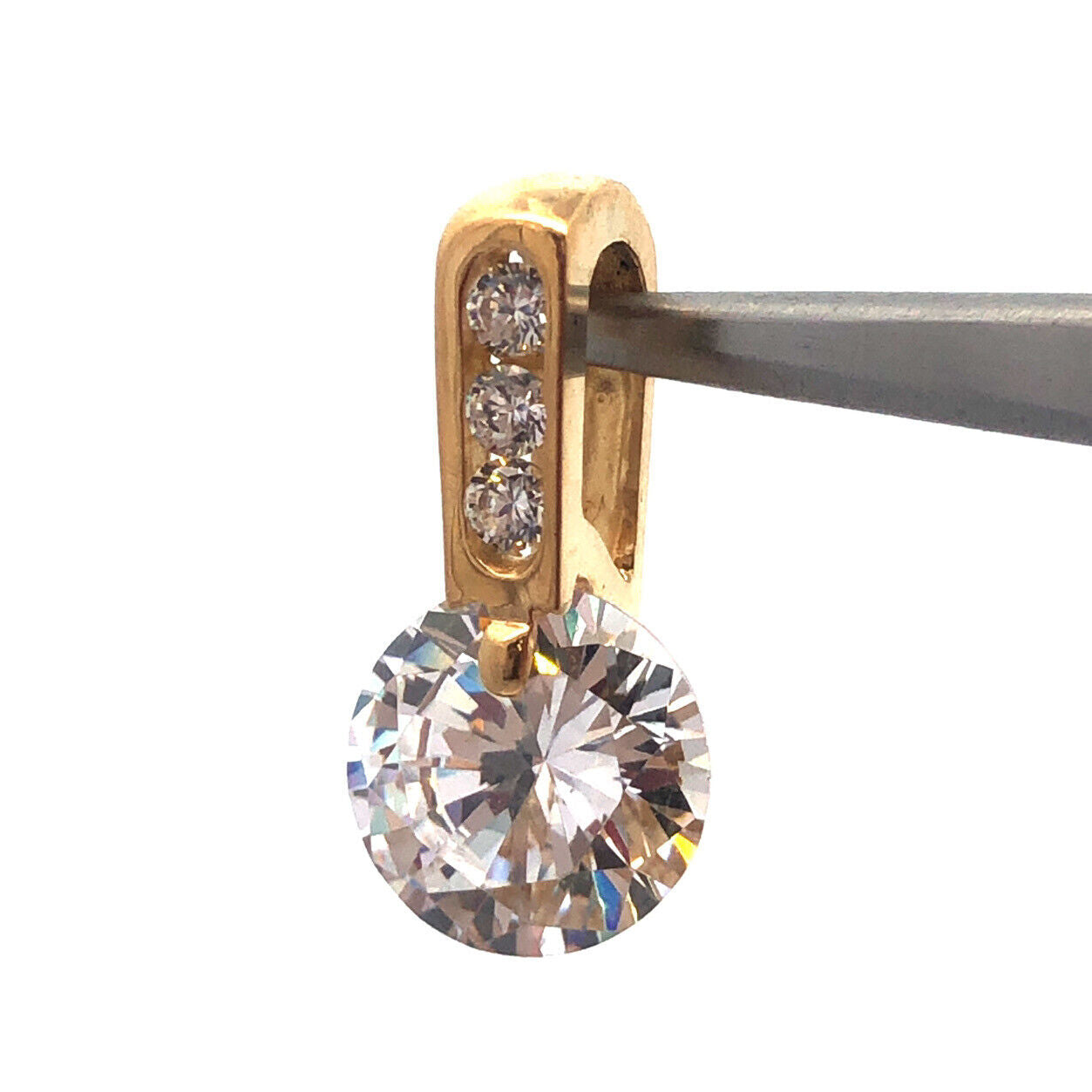 Designer 14K Yellow Gold Cubic Zirconia CZ W/Accents Statement Drop Pendant