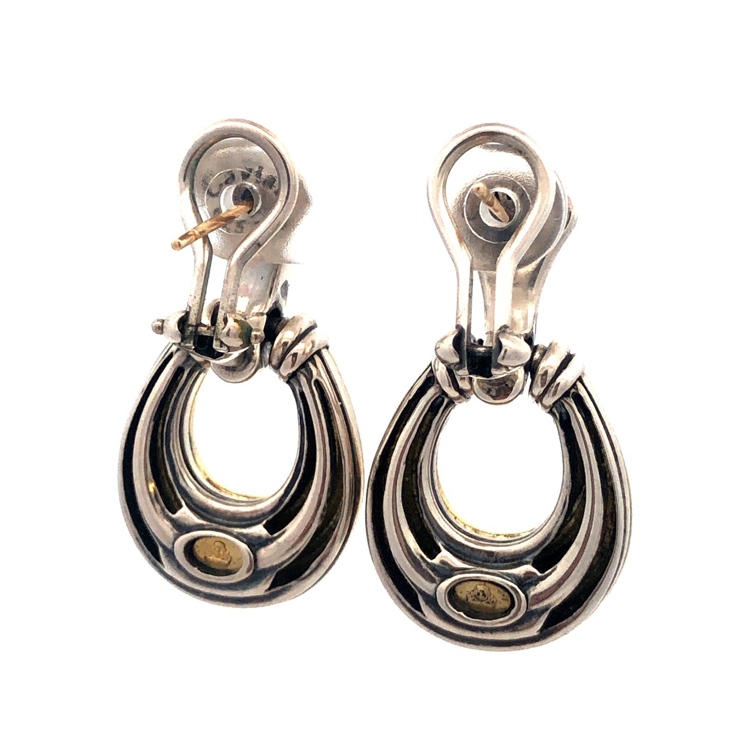 Designer Lagos Caviar 925 Sterling Silver 18K Gold Loop Dangle Stud Earrings
