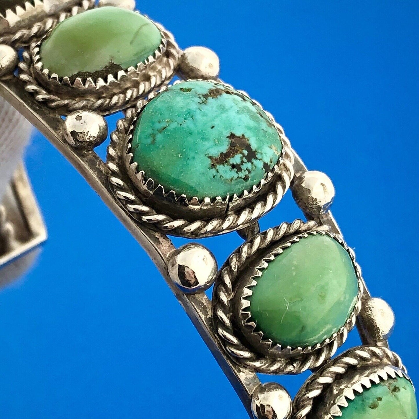 Estate Native American Sterling Silver Turquoise Chunky Cabochon Cuff Bracelet