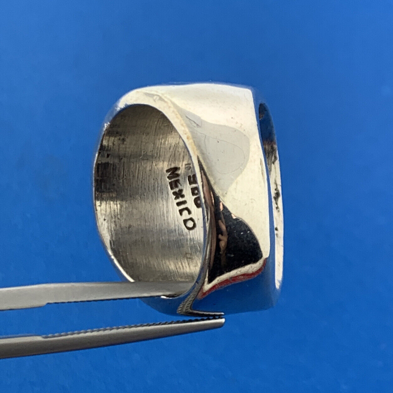 Modernist Mexico 925 Sterling Silver Hammered Statement Tapered Cigar Band Ring