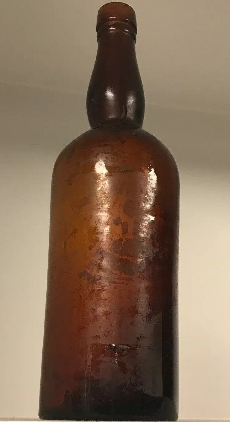 Vintage Amber Brown Large Beer Whiskey Alcohol Unmarked Bottle
