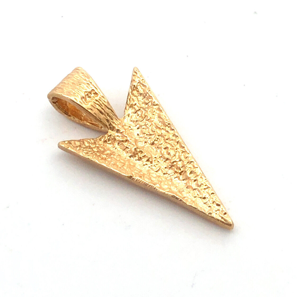 14K Yellow Gold Hammered Textured Arrow Head Triangle Pendant