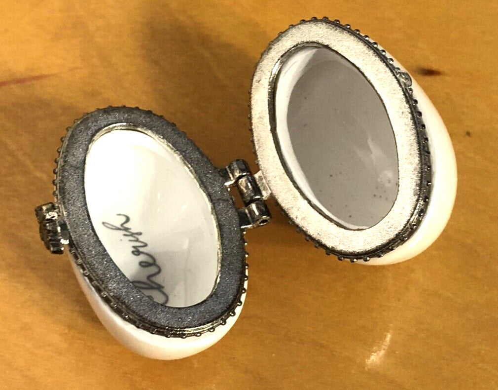 Vintage 3 Pc Lot Of 2 Heart Trinket Boxes & 1 Painted Porcelain Egg Paperweight