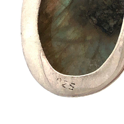 Vintage 925 Sterling Silver Oval Cabochon Labradorite Statement Pendant