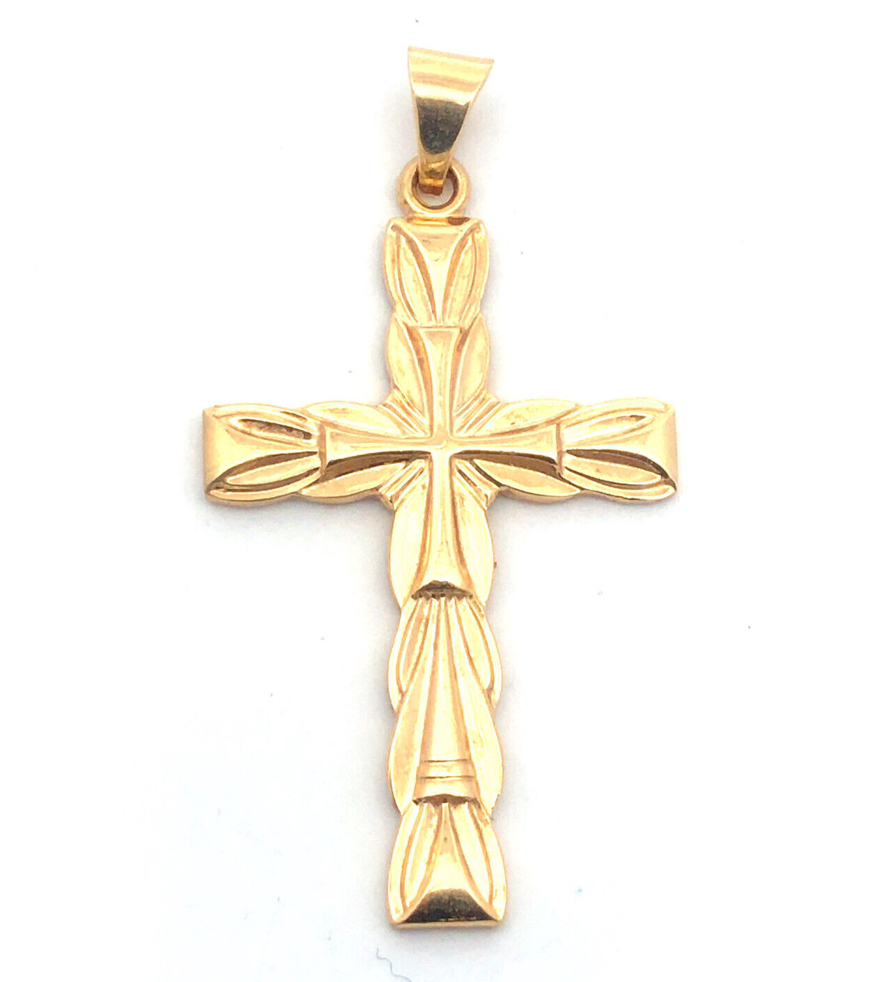 14K Yellow Gold Polished Textured Cross Religious Communion Statement Pendant