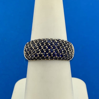 Designer CID 14K Yellow Gold Pave Blue Sapphire Band Ring