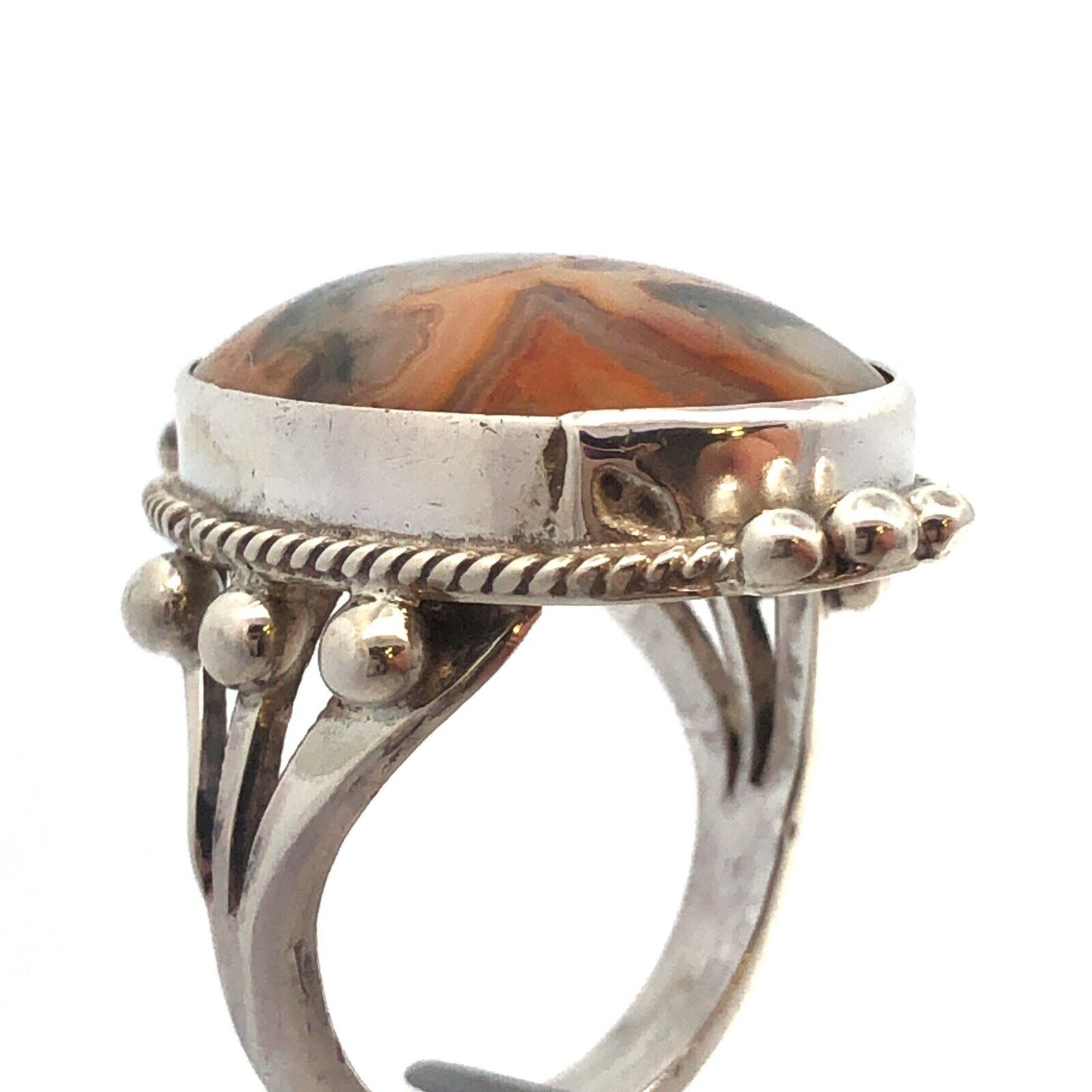925 Sterling Silver Oval Bumble Bee Jasper Orange Gray Statement Ring