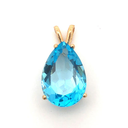 Designer 14K Yellow Gold Pear Shaped Blue Topaz Statement Drop Pendant