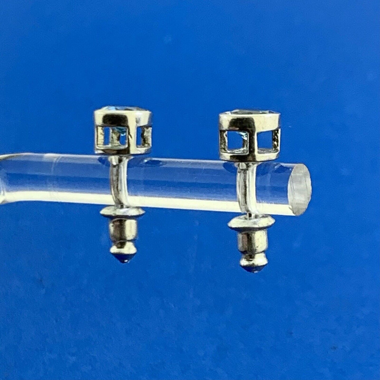 Designer STS 925 Sterling Silver Blue Topaz Round Stud Earrings