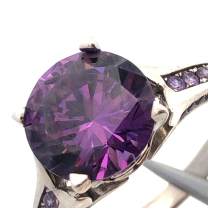 Designer Jeulia 925 Sterling Silver Round Amethyst Solitaire Engagement Ring