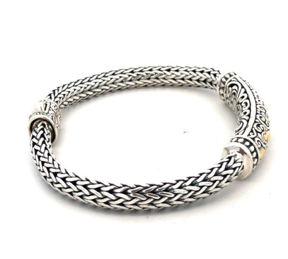Effy Artisan BH 925 Sterling Silver 18K Gold Dot Scroll Balinese Chain Bracelet