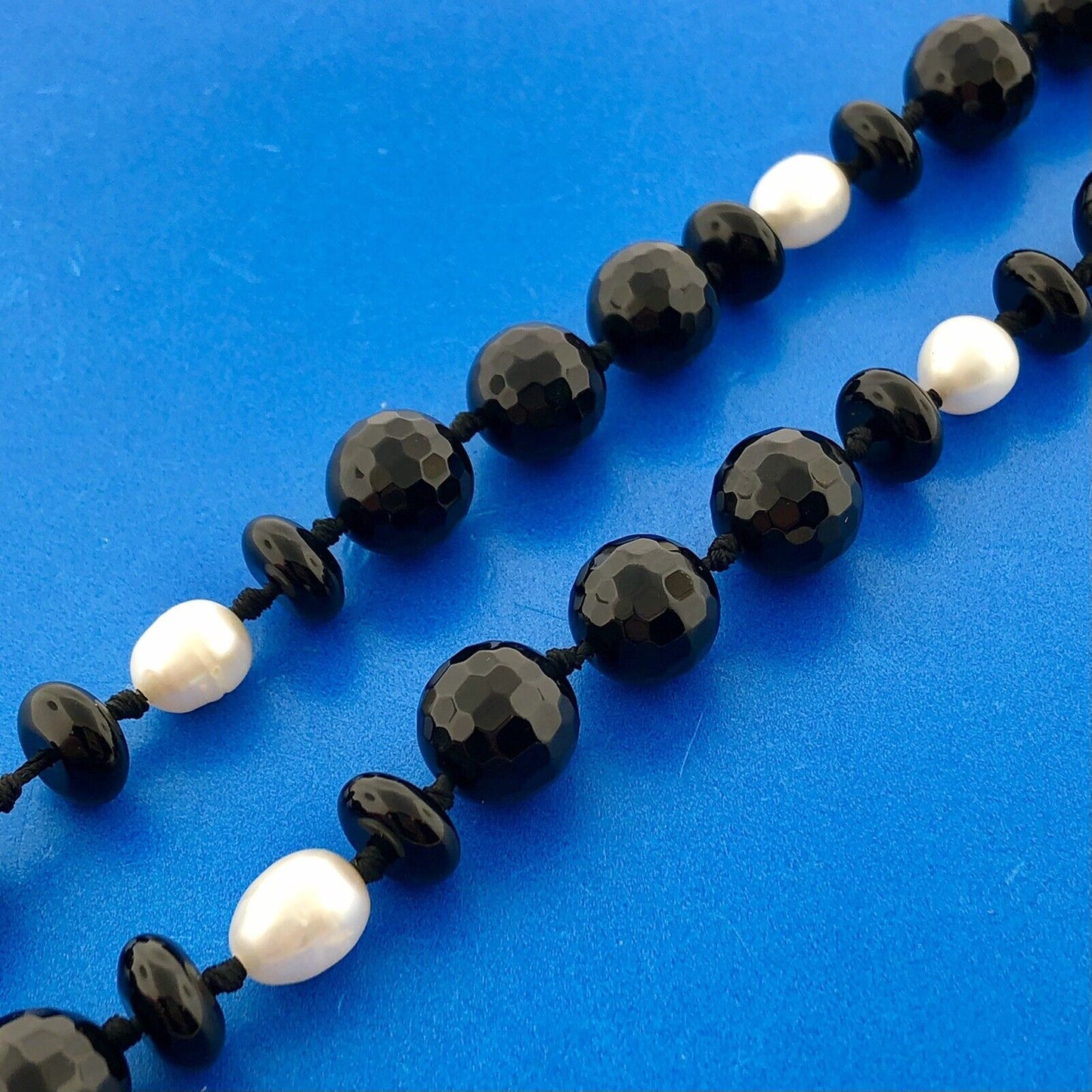 Art Deco Freshwater Pearl Black Jet Bead Carved Jade Jadeite Pendant Necklace