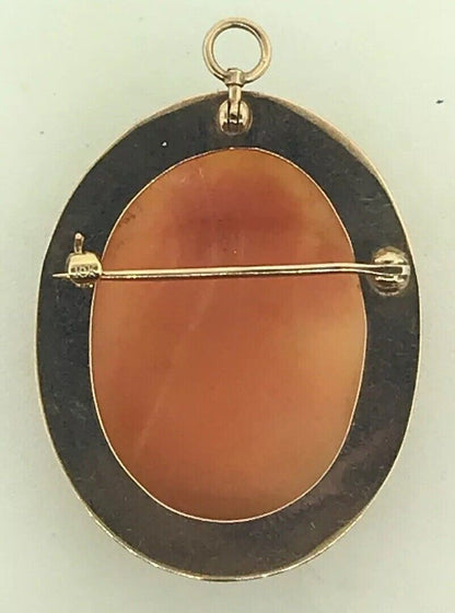 Victorian 10K Yellow Gold Oval Carved Cameo Floral Scroll Brooch Pendant