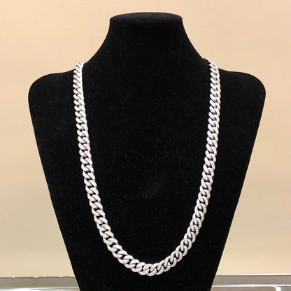 Heavy Solid 14K White Gold Diamond Encrusted Miami Cuban Link Chain Necklace