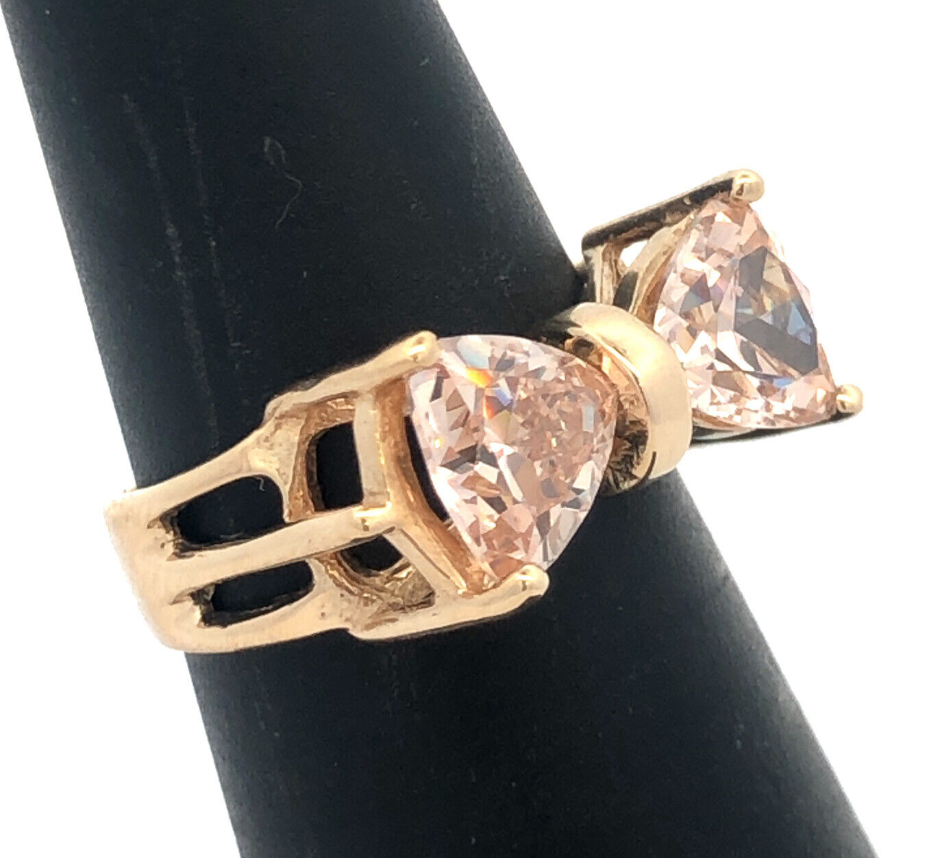 Designer RK 14K Yellow Gold Trillion Cut Cubic Zirconia Bow Shape Cocktail Ring