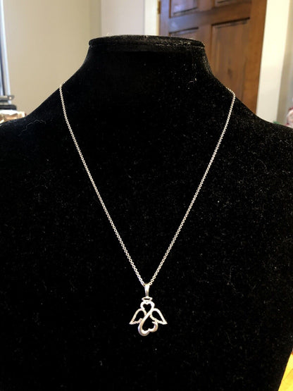 925 Sterling Silver Designer JWBR Diamond Angel Heart Infinity Pendant Necklace
