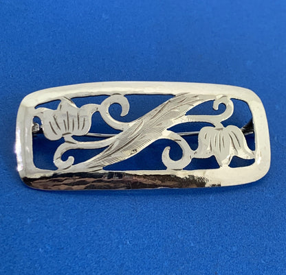 1940's Handarbeit Germany 835 Fine Silver Floral Scroll Cutout Antique Pin Brooc
