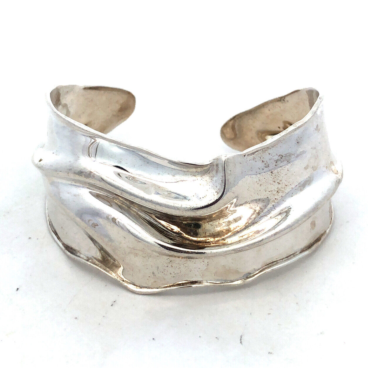 Designer HG 925 Sterling Silver Wave Textured Wide Open Cuff Bracelet